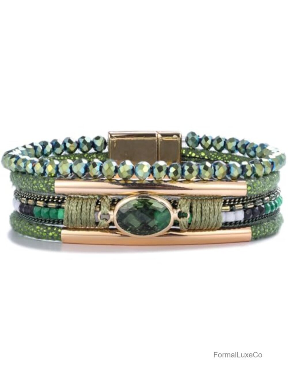 Leather Wrap Bracelet Crystal Beads Boho Cuff Stone Charm with Clasp